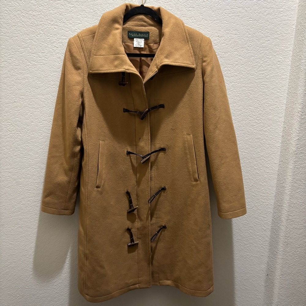 Harve Benard Women's Camel Toggle Trench Coat 100% Wool